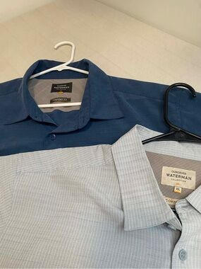 Lot of 2 Quiksilver Waterman Coll. Men's Navy and Light Blue Button-Down Shirts
